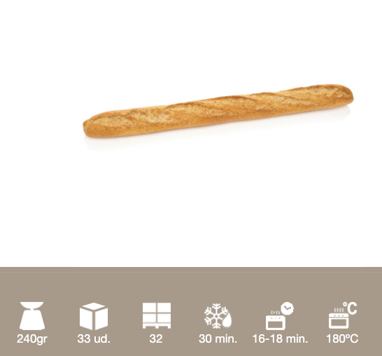 Bagette Enriquesida con Fibra BERLYS - Caja de 33 unidades  de 240 grs x unidad