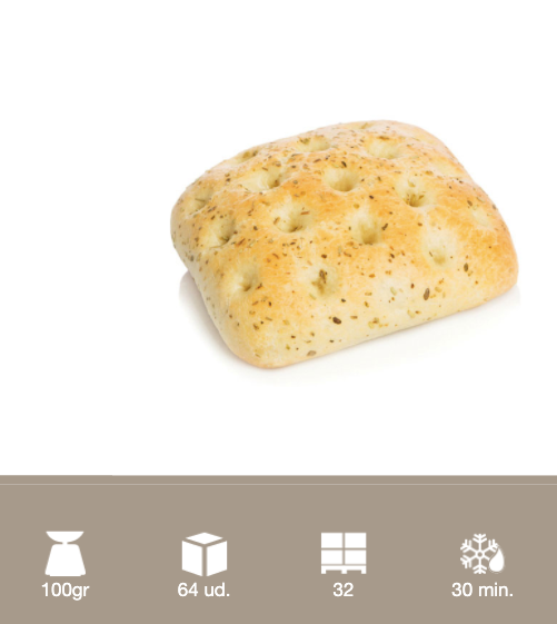 Focaccia Mediterránea BERLYS - Caja de 64 unidades de 100 grs x unidad