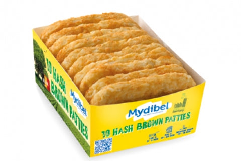 Papa Hash Brown Ovalada IQF Congelada Mydibel - Display con 10 unidades de 64 grs c/u