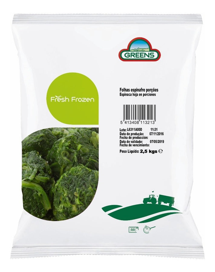 Vegetal Espinaca Hoja Porción IQF Congelada - Bolsa de 2.5 kgs